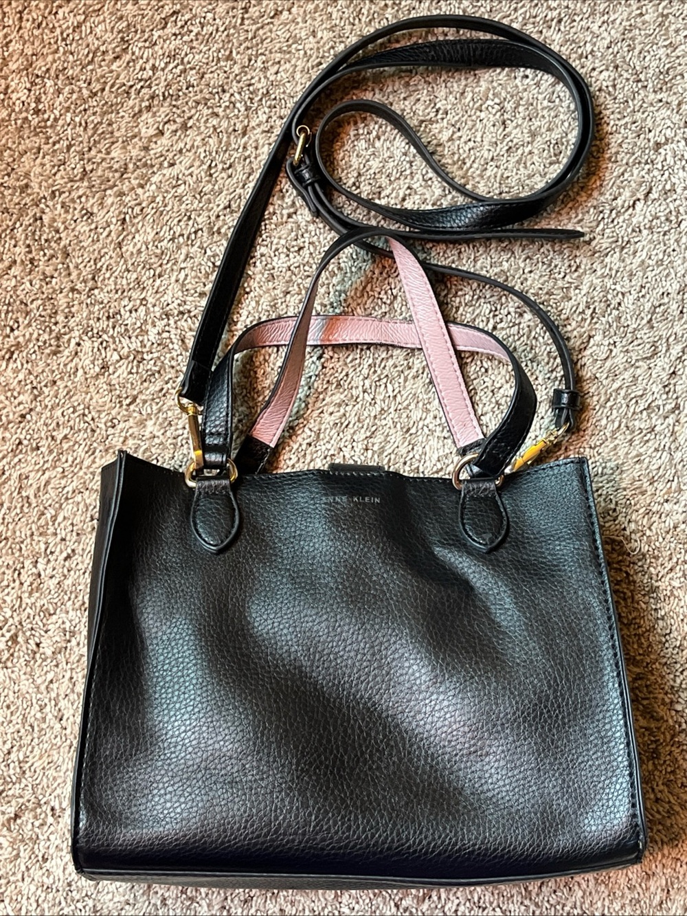 Anne Klein Black Pebbled Leather Shoulder Tote with Gold Accents - Picture 2 of 7